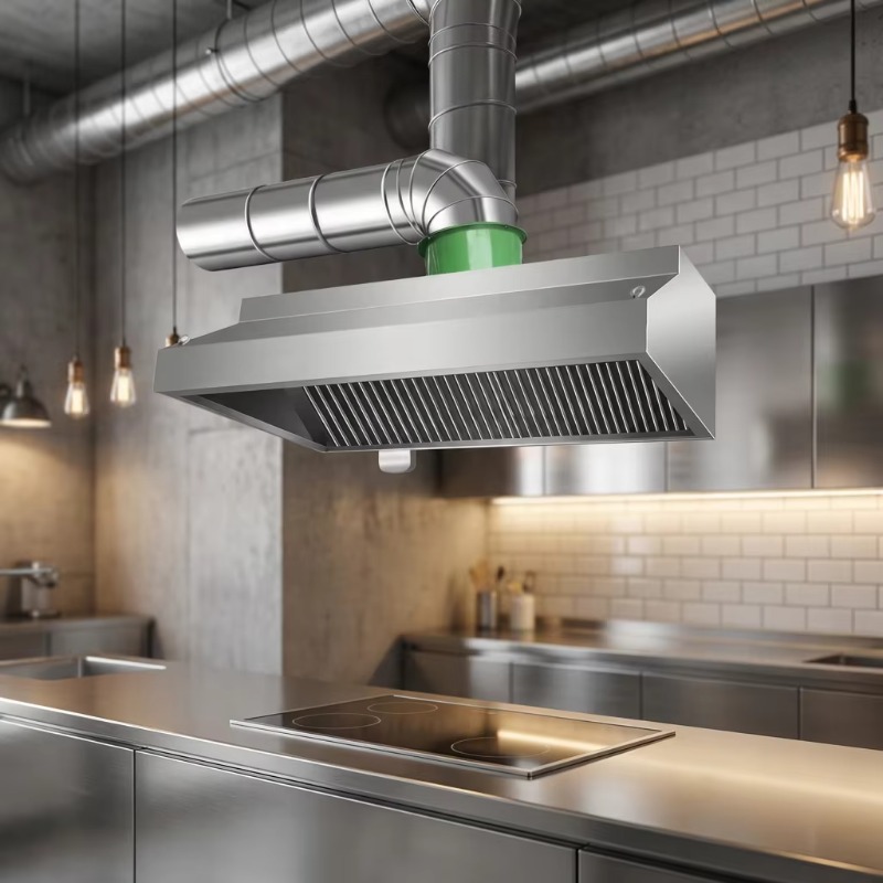 Commercial Kitchen Hoods - เครื่องดูดควันติดผนังสแตนเลสแบบปรับแต่งได้สำหรับครัวเชิงพาณิชย์ พร้อมมอเตอร์ 400 วัตต์ ปุ่มกด