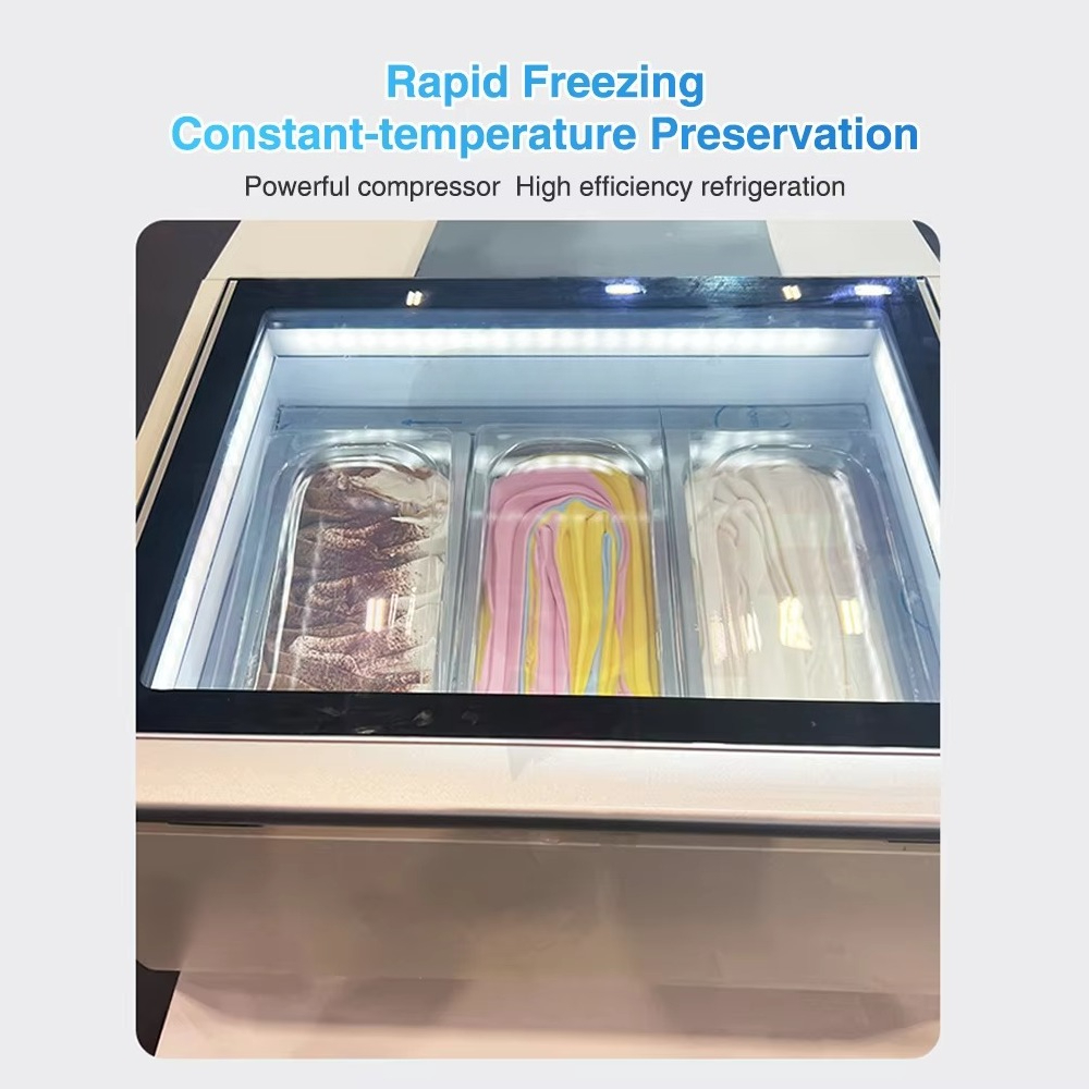 Commercial Chest Freezer - ตู้แช่แข็งขนาดเล็กแบบมีประตูกระจกสำหรับใช้ในเชิงพาณิชย์ เหมาะสำหรับแช่ไอศกรีม ใช้ในครัว ประหยัดพื้นที่ อุปกรณ์ทำความเย็นขนาดกะทัดรัด