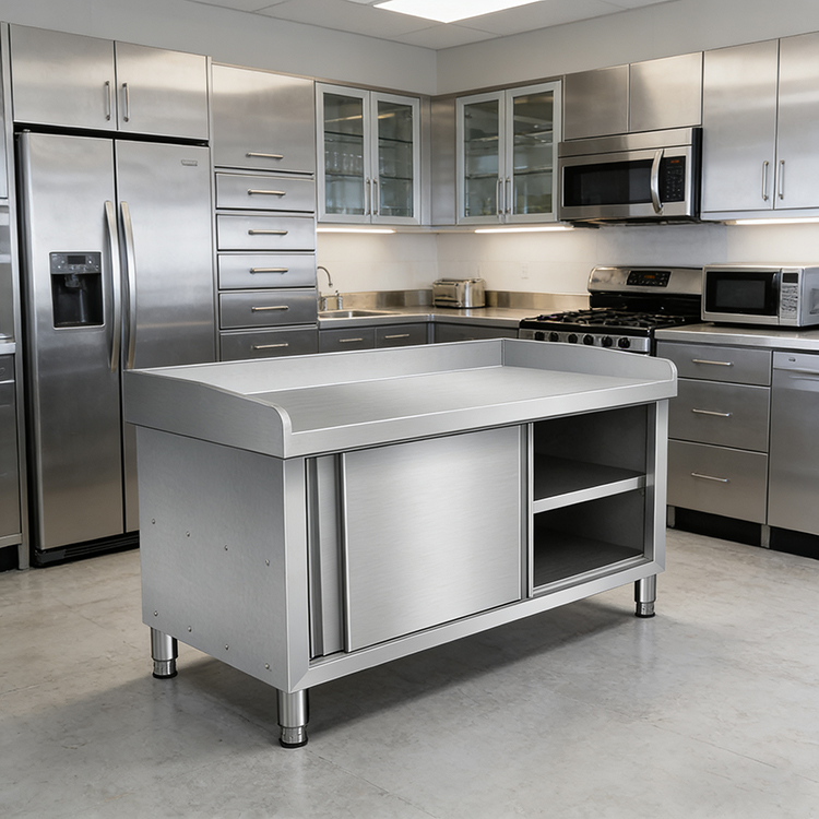 โต๊ะทำงานครัวสแตนเลสพร้อมตู้เก - Commercial Kitchen Worktops บทวิจารณ์และราคา
